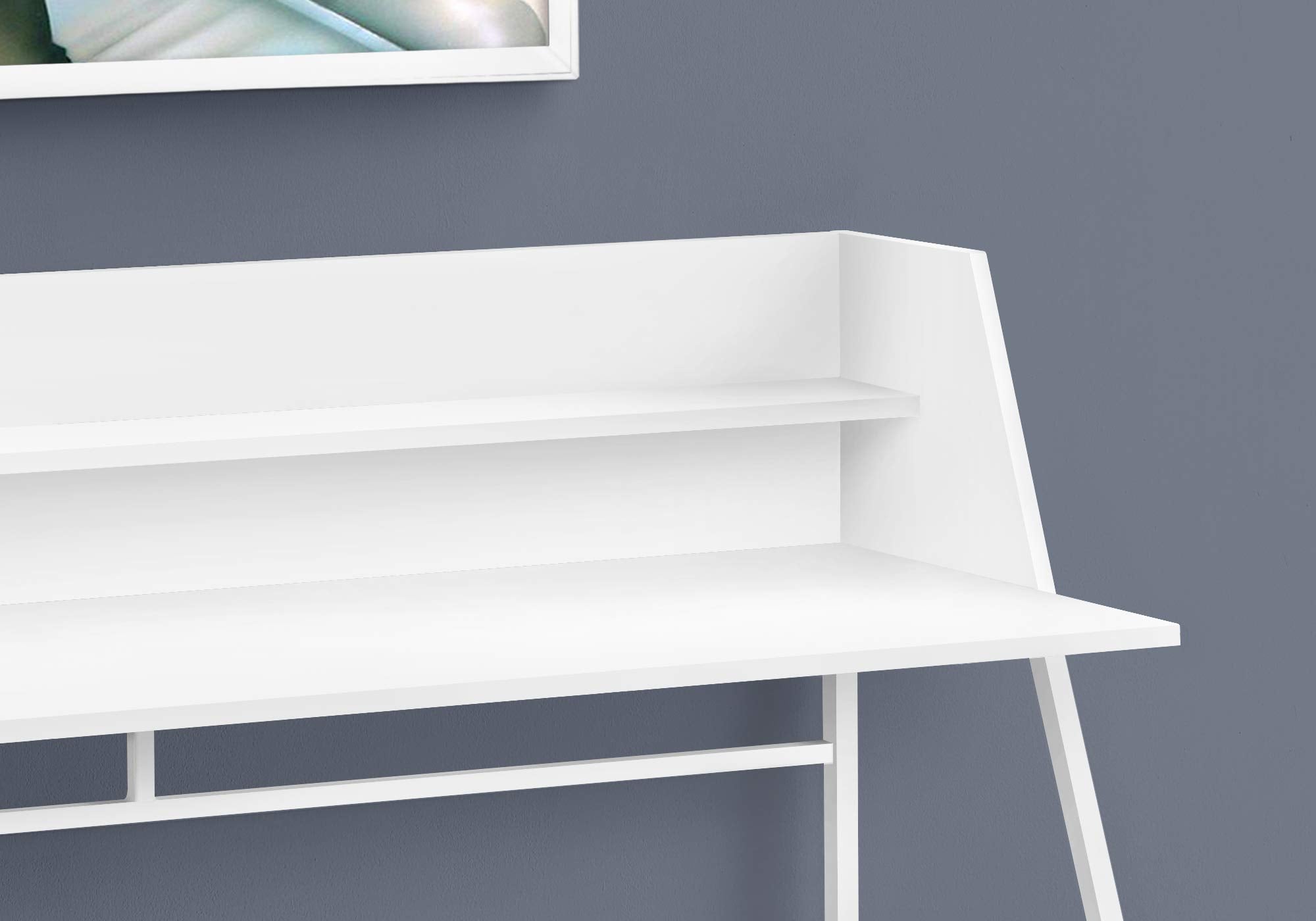 Monarch Specialties I 7545 Computer Desk, Home Office, Laptop, Storage Shelves, 48&quot; L, Work, Metal, Laminate, White, Contemporary, Modern