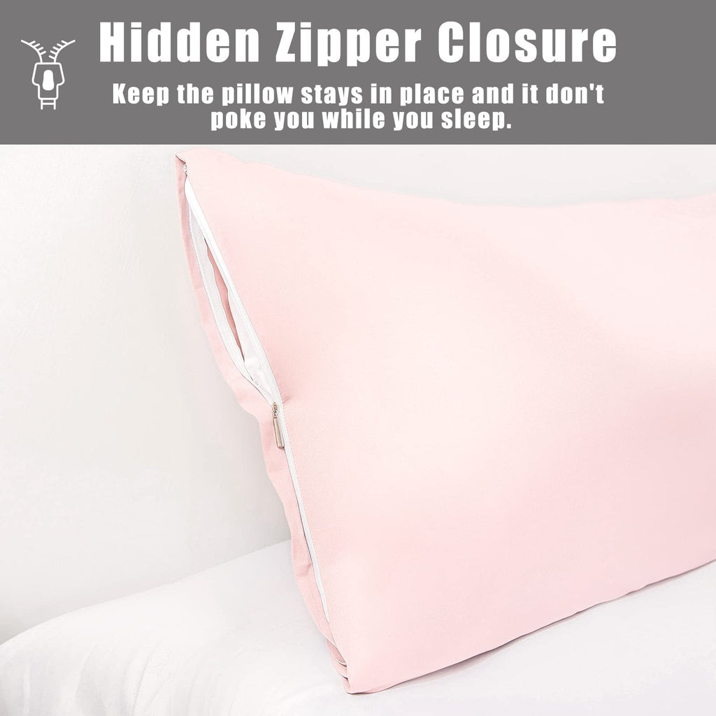 Body Pillow Cases Cover, Bamboo Rayon Pink Body Pillowcases With Zipper Closure, Cooling And Breathable Pillow Case For Hot Slee