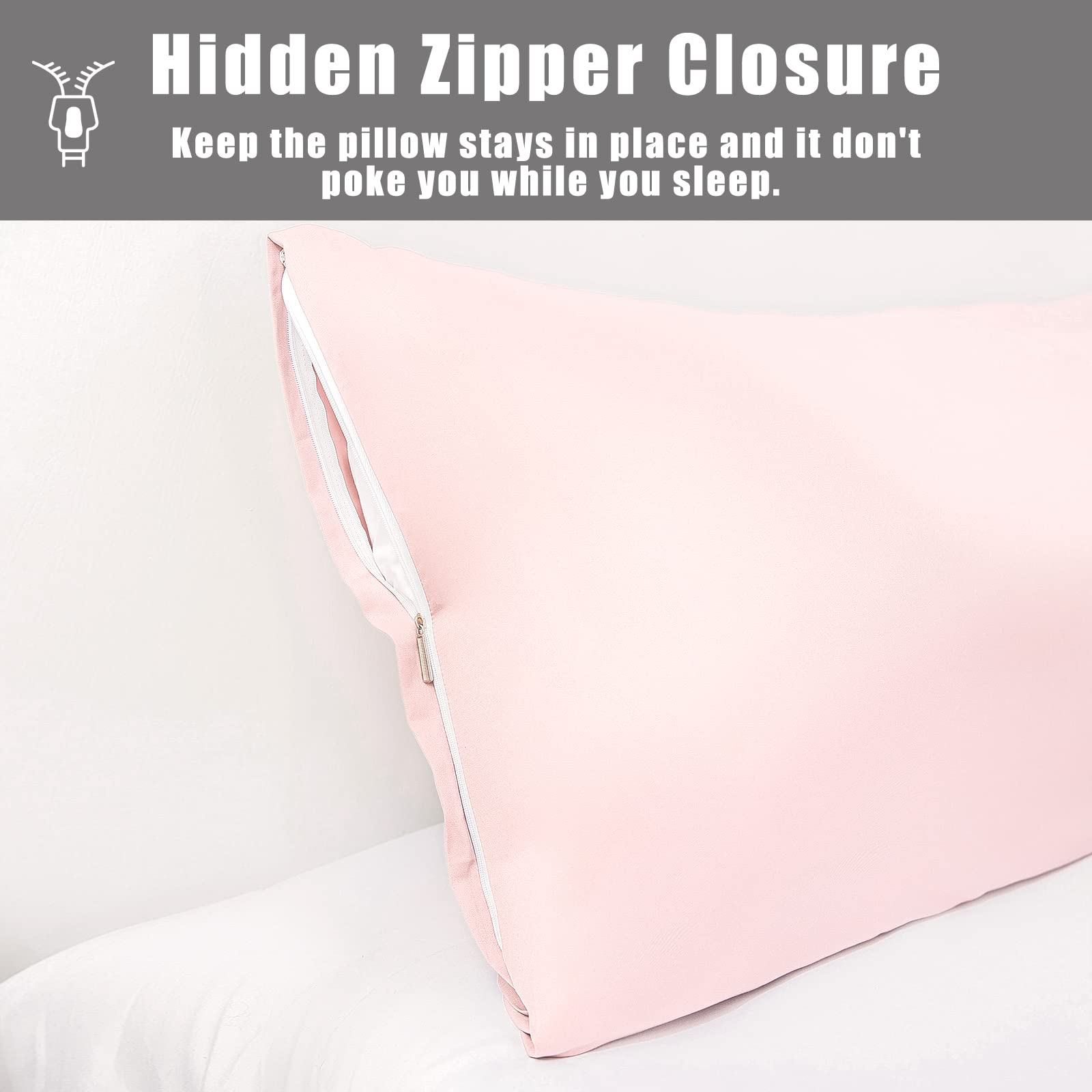 Body Pillow Cases Cover, Bamboo Rayon Pink Body Pillowcases With Zipper Closure, Cooling And Breathable Pillow Case For Hot Slee