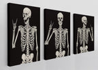 Gothic Skull Skeleton Rock and Roll Victory Hippie Posing Wall Art Canvas Farmhouse Gothic Theme 11x14 Inch Prints(Set Of 3) Dec