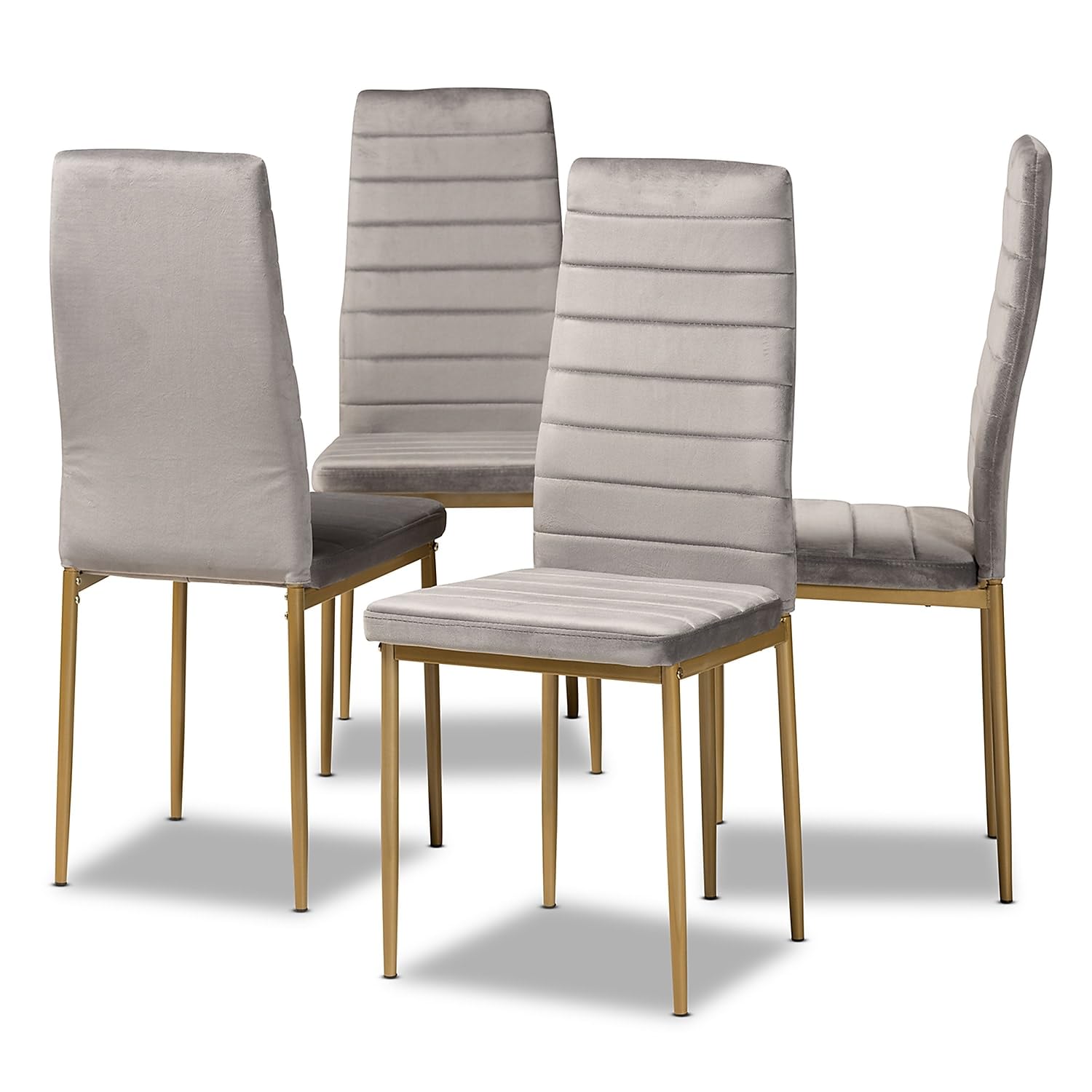 Baxton Studio Armand Glamour Fabric Dining Chair, Grey and Gold, 4/Set (193-11772-HiT)