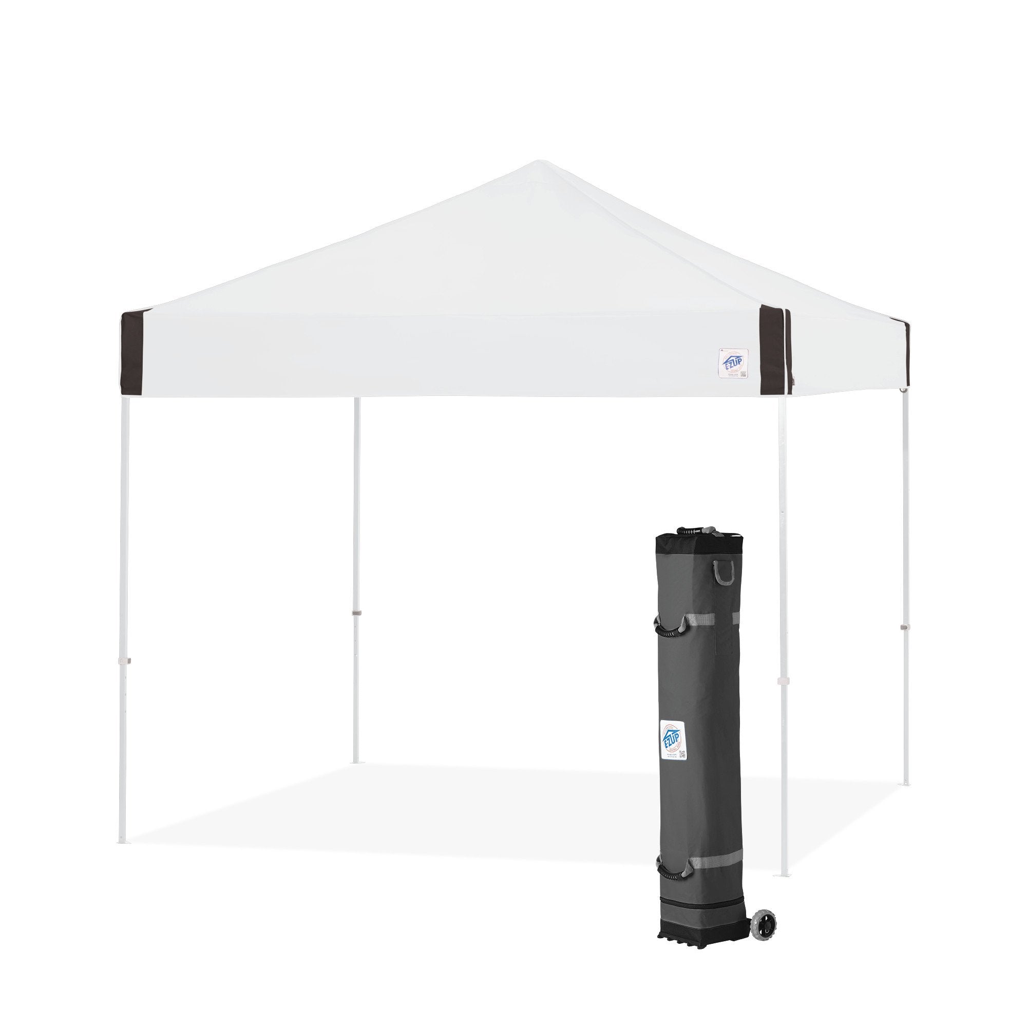 E-Z Up Pyramid Instant Shelter Canopy, 10' X 10' With Wide-Trax Roller Bag & 4 Piece Spike Set, White