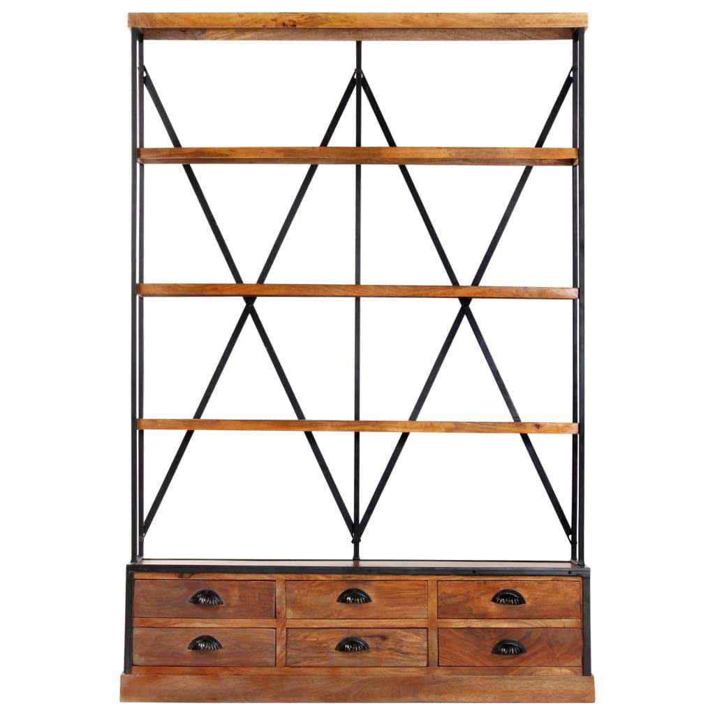 vidaXL 4-Tier Bookcase with 6 Drawers 48"x14.2"x71.3" Solid Mango Wood