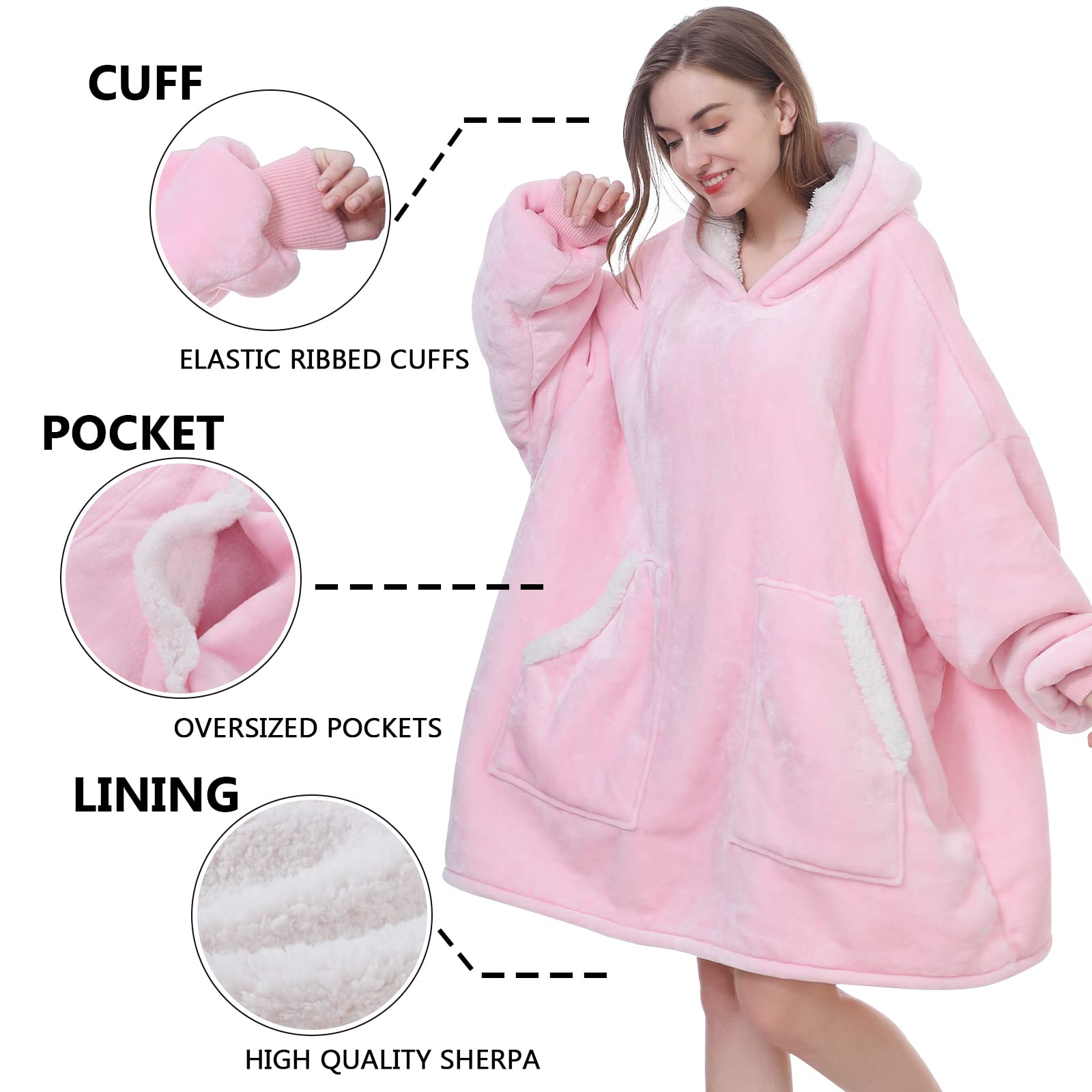 Kipswiza Oversized Wearable Blanket Sherpa Fleece Thick Warm Hoodie Blanket Giant Hooded Sweatshirt Hoodie Blanket For Women Wif
