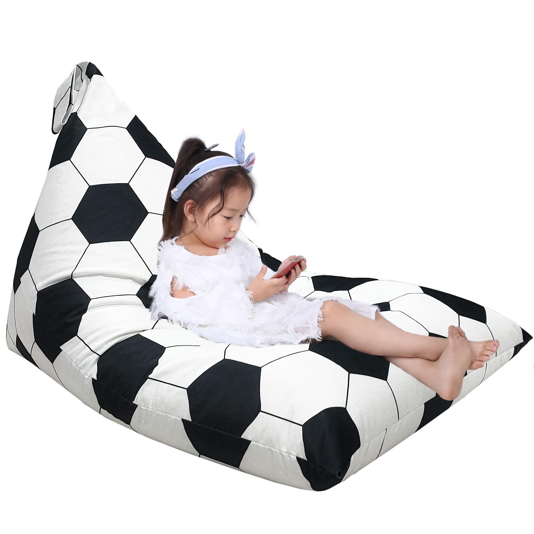 Jorbest Stuffed Animal Storage, Soccer Stuffed Animal Bean Bag Storage, Soccer Bean Bag Chair Cover for Kids, Luxury Velvet Stuf