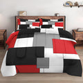 Wecozy Queen Size Comforter Set With 2 Pillowcases, Black White Red Geometric Soft 3 Pcs Bedding For Kids And Adults Bedroom Bed