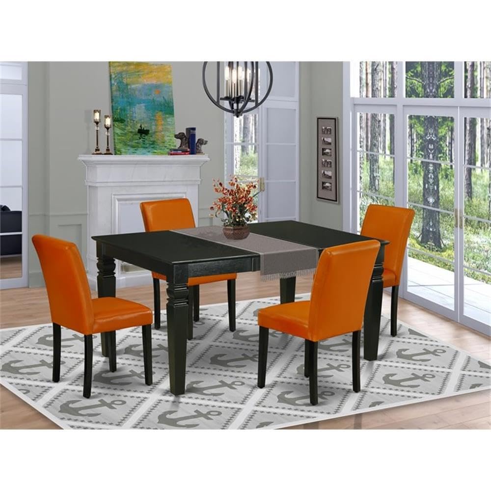 East West Furniture Weab5-Blk-61 5 Piece Dining Set Includes A Rectangle Dining Room Table With Butterfly Leaf And 4 Baked Bean Faux Leather Upholstered Chairs, 42X60 Inch, Black