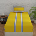 Huesland By Ahmedabad Cotton 144 Tc Bedsheet Single Bed Cotton With 1 Pillow Cover | Striped Yellow & Grey