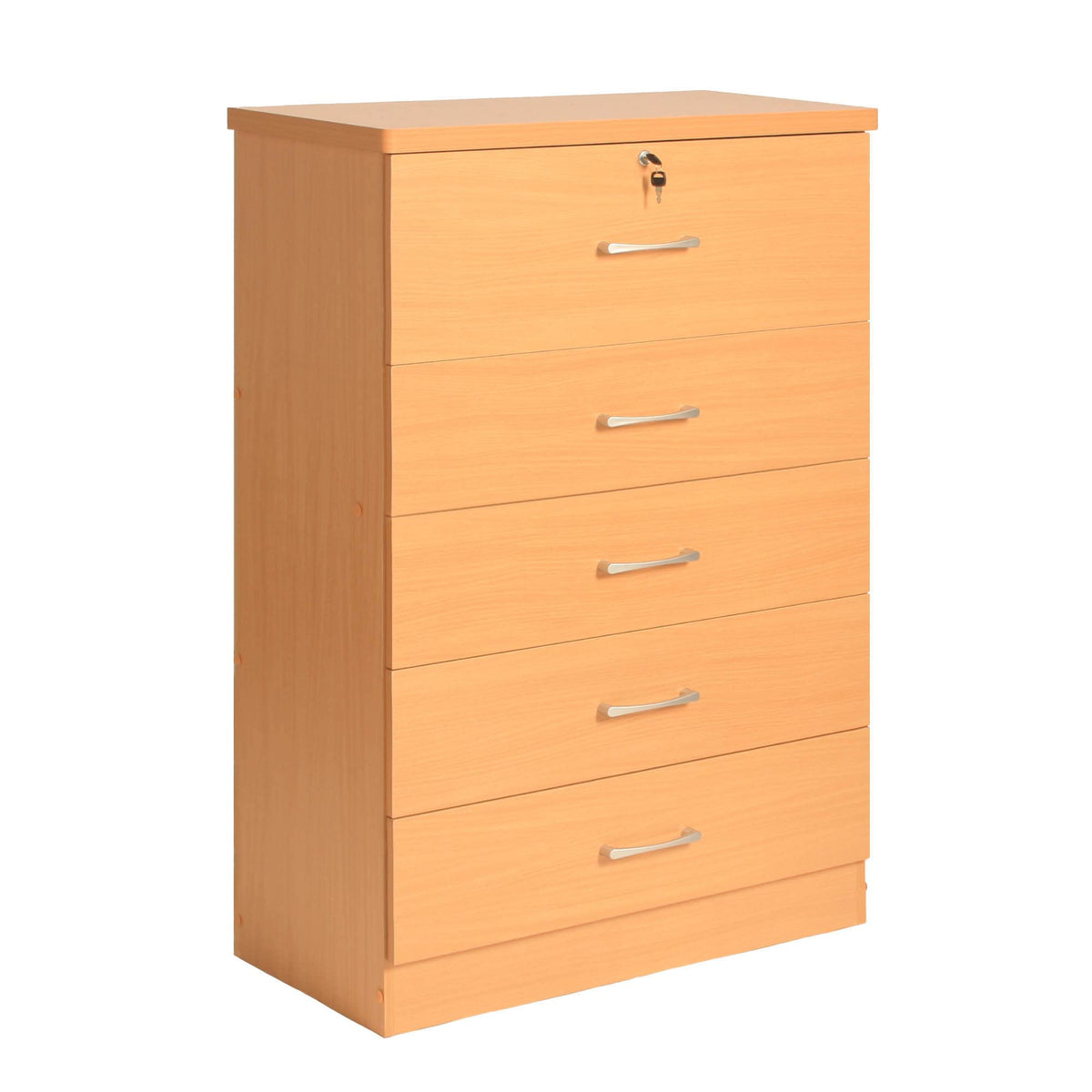 Better Home Products 5 Drawer Chest Storage Dresser With Lock - Requires Assembly. (5927 Beech)