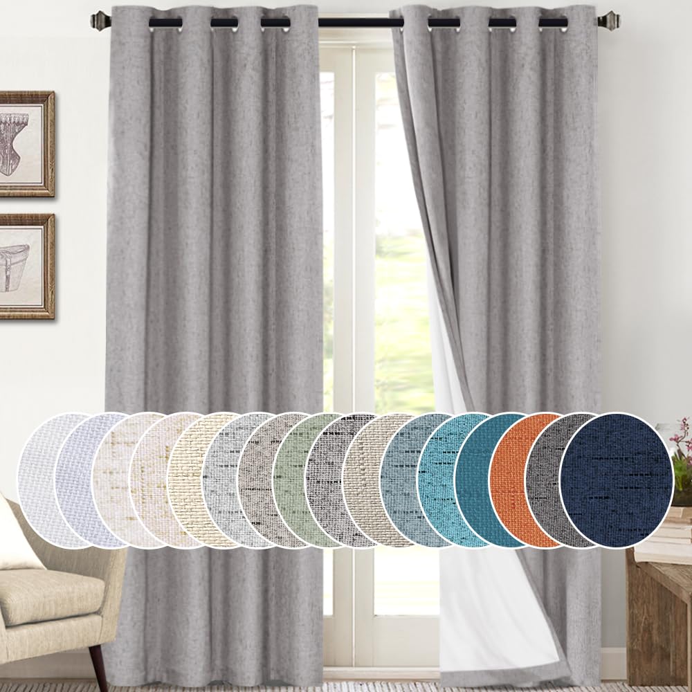 PrinceDeco Linen Textured 100% Blackout Curtains for Bedroom/Living Room Energy Saving Window Treatment Curtain Drapes, Burlap F