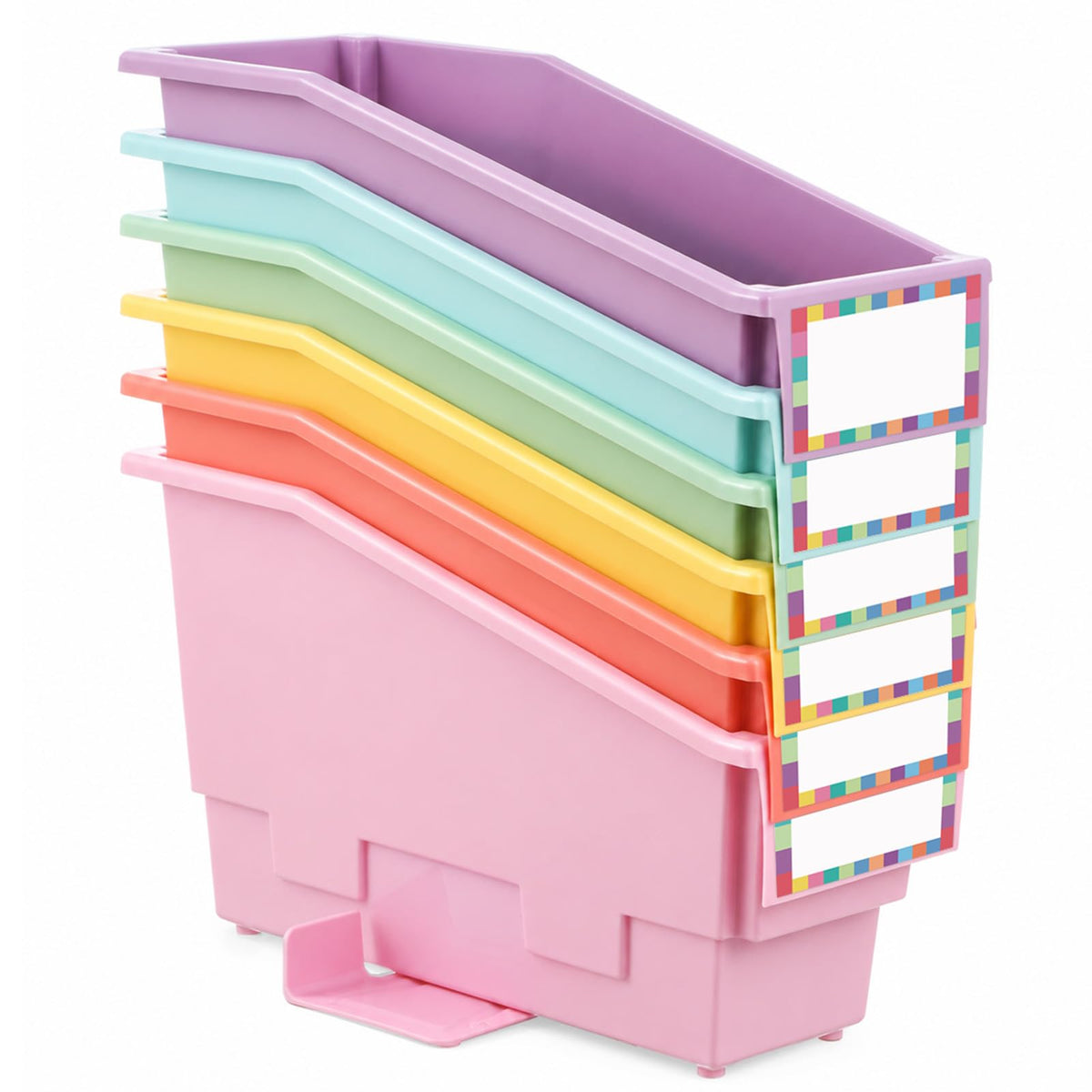gisgfim 6 Pcs NonTip Book Bins with Stabilizer Wings (Pastel)