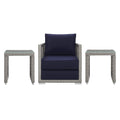 Modway Aura Outdoor Patio Wicker Rattan, Armchair And Two Side Tables, Gray Navy