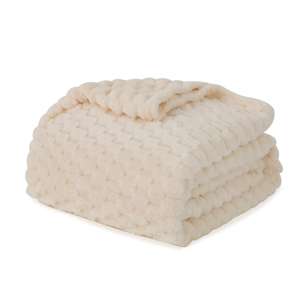 Puncuntex Cream White Throw Blanket 90''  90'' Inches Fuzzy 3D Jacquard Decorative Flannel Fleece Super Soft Plush Cozy Blanket