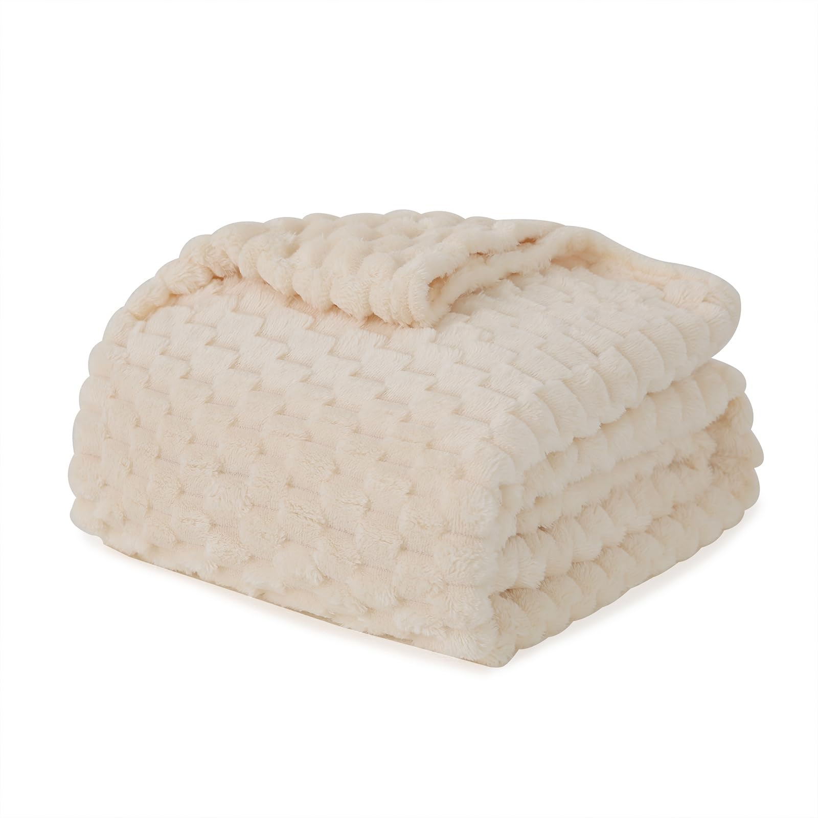 Puncuntex Cream White Throw Blanket 90''  90'' Inches Fuzzy 3D Jacquard Decorative Flannel Fleece Super Soft Plush Cozy Blanket