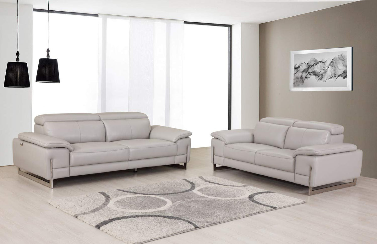 HomeRoots 71'' X 42'' X 31'' Modern Light Gray Leather Sofa and Loveseat