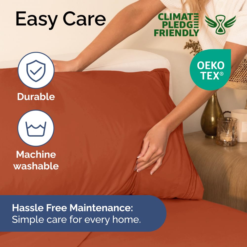 Extra Deep Pocket King Sheets - 4 Piece Breathable & Cooling Bed Sheets - Hotel Luxury Bed Sheet Set - Soft, Wrinkle Free & Comfy - Easily Fits Extra Deep Mattresses - Deep Pocket Terracotta Sheets