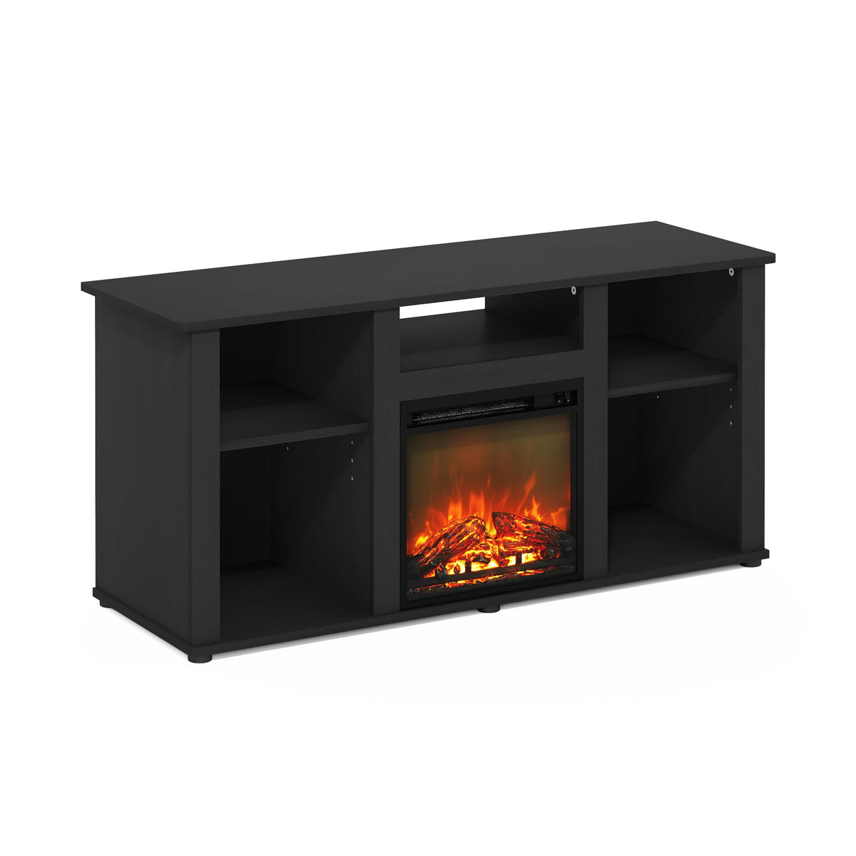 Furinno Jensen Fireplace Tv Entertainment Center With Open Storage Compartment For Tv Up To 55 Inch, Americano