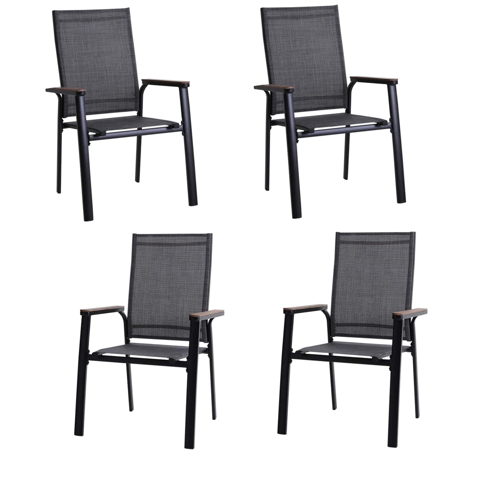 Mfstudio Outdoor Patio Dining Chairs, 4 Pcs Aluminum Patio Dining Sling Chair, Patio Chairs With Wood-Like Armrest & Wider Seat
