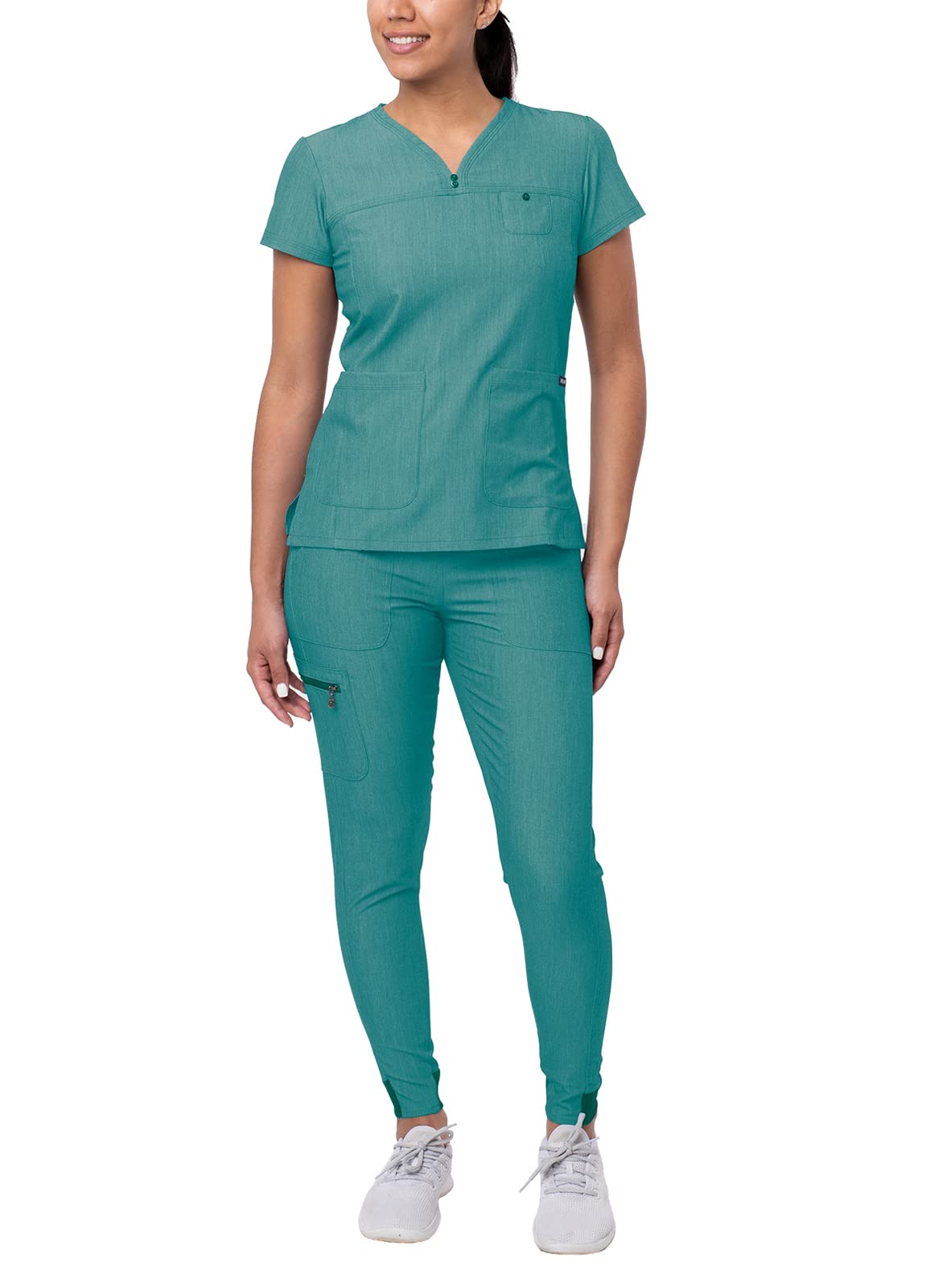 Adar Pro Movement Booster Scrub Set For Women - Sweetheart V-Neck Scrub Top  Yoga Jogger Scrub Pants - P9400 - Heather Hunter -