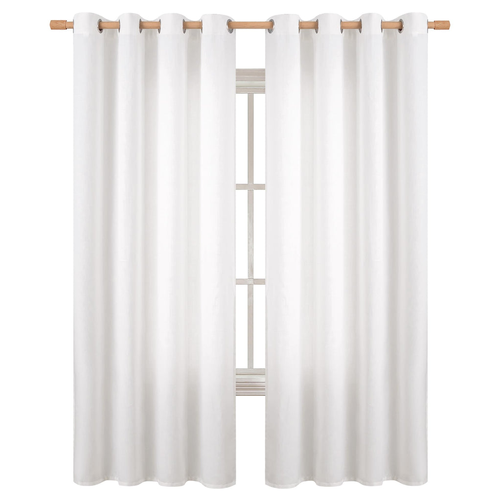 Bgment Faux Linen Pure White Curtains 90 Inches Long Set Of 2 Panels, Living Room Long Curtains Burlap Textured Thick Light Filtering Privacy Grommet Window Treatments, 52 X 90 Inch
