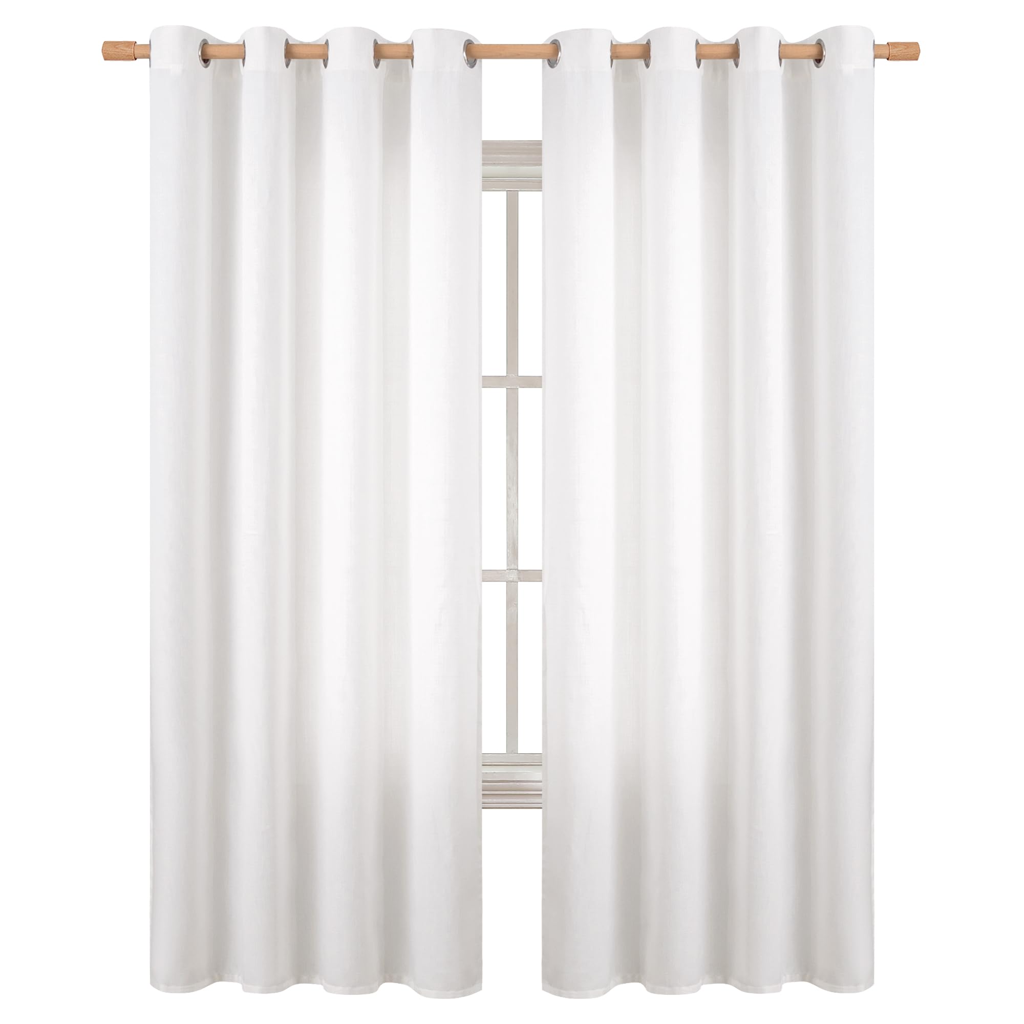 Bgment Faux Linen Pure White Curtains 90 Inches Long Set Of 2 Panels, Living Room Long Curtains Burlap Textured Thick Light Filtering Privacy Grommet Window Treatments, 52 X 90 Inch