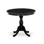 East West Furniture AMAB3-ABK-24 3 Piece Modern Dining Table Set Contains a Round Kitchen Table with Pedestal and 2 Black Color Linen Fabric Upholstered Chairs, 36x36 Inch, Wirebrushed Black