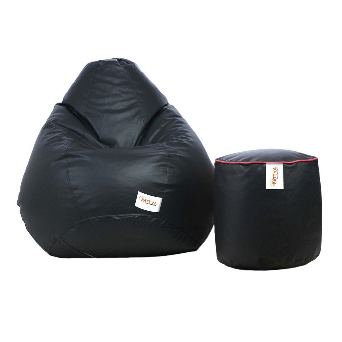 Sattva Combo Classic XL Bean Bag Cover Grey and Round Footstool Cover (Without Beans) Grey with Pink Piping