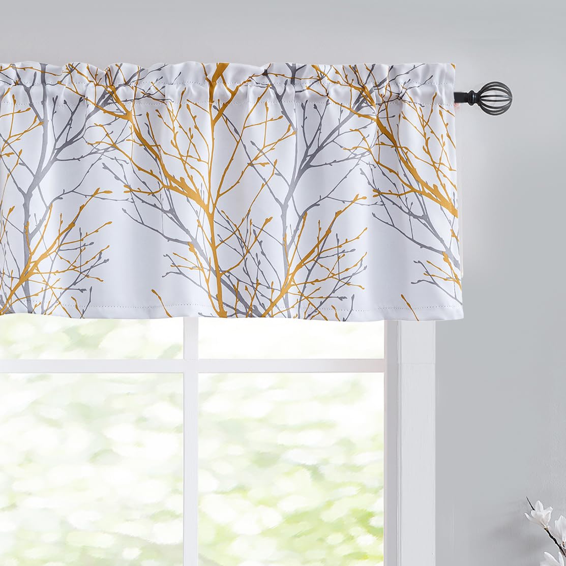 Fmfunctex Yellow White Valance Curtain For Living Room Window 18' Thermal Blackout Kitchen Valance For Bedroom 50' W 1 Panel