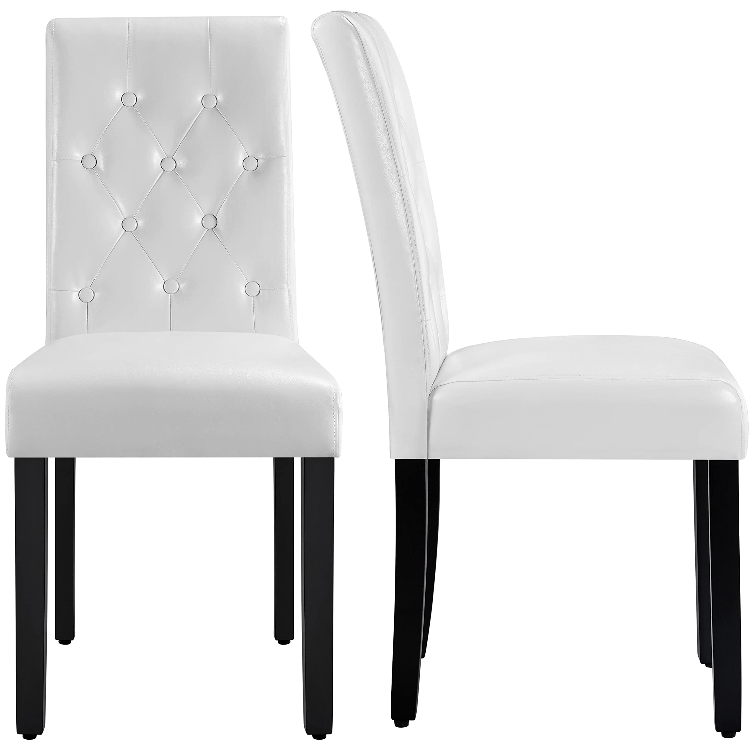Yaheetech Faux Leather Dining Chairs, Button Tufted Dining Room Chairs with Rubber Wood Legs for Living Room/Kitchen, Set of 2, 