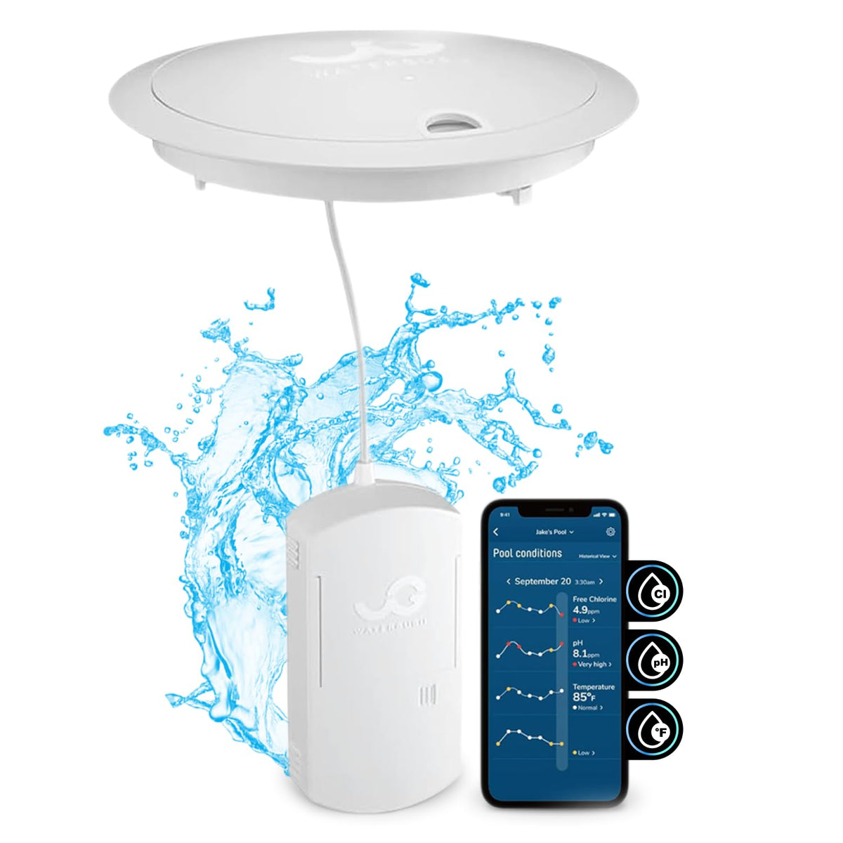 Waterguru - Sense S2 Smart Pool Monitor - Chlorine & Ph Meter - Cya & Alkalinity Tester Pool Water Tester - Spa & Hot Tub Monito