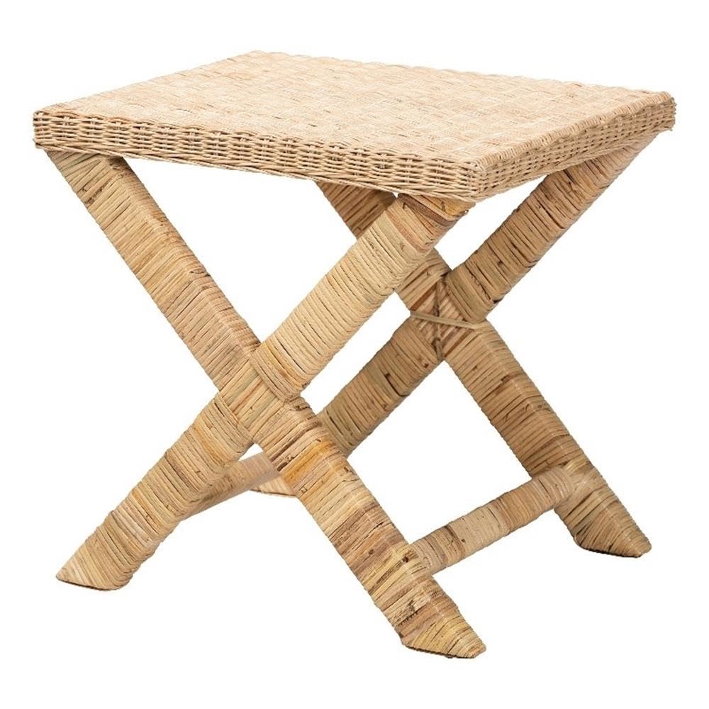 Baxton Studio Farica Modern Bohemian Natural Rattan And Mahogany Accent Bench