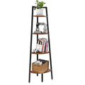 Yoobure 4-Tier Corner Bookshelf With Metal Frame - Ladder Display Shelf For Bedroom And Living Room, Tall Wood Corner Bookcase And Plant Stand