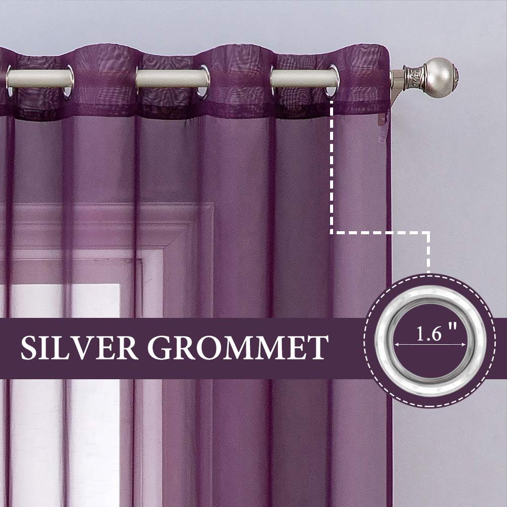 Miulee 2 Panels Solid Color Dark Purple Sheer Curtains Elegant Grommet Window Voile Panels/Drapes/Treatment For Bedroom Living Room (54X90 Inch)