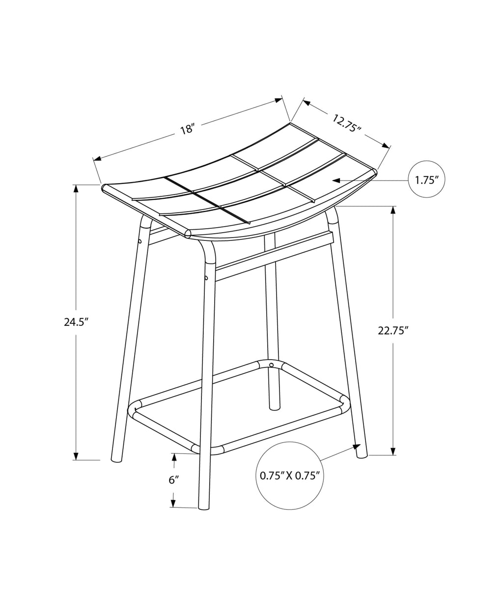 Monarch Specialties I 2387 Barstool, Counter Height, Set of 2, Kitchen, Grey Fabric, White Metal, Contemporary, Modern