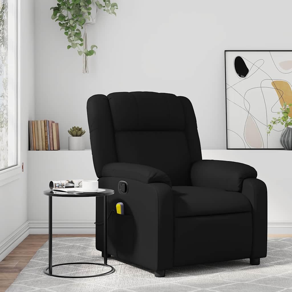 vidaXL Black Faux Leather Massage Recliner Chair with 6-Point Vibration and Manual Adjustability for Living Room/Office/Bedroom