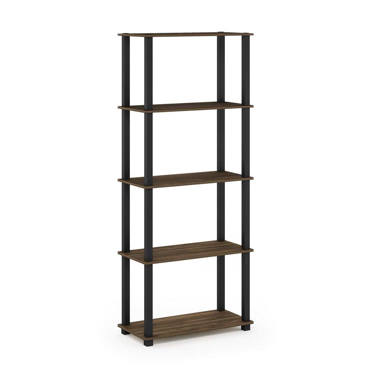 Furinno Turn-N-Tube 5-Tier Multipurpose Shelf / Display Rack / Storage Shelf / Bookshelf, Square Tubes, Columbia Walnut/Black