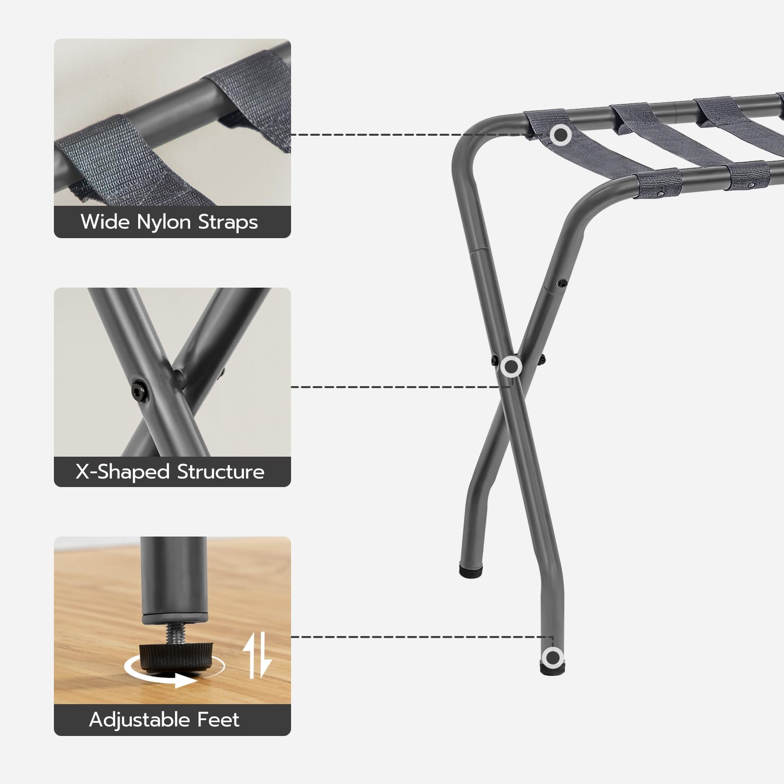 Hoobro Luggage Rack, Metal Foldable Suitcase Stand For Guest Room, Holds Up To 100 Lb, 27 X 15.3 X 22 Inches, Steel Frame, Nylon