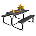 Medimall Picnic Table, Portable Picnic Tables With Benches, Plastics Picnic Table Bench Set With Metal Frame & All Weather Tabletop, Large Camping Picnic Table For Outdoors, Backyard, Garden (Black)