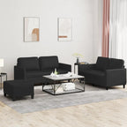 vidaXL 3 Piece Sofa Set with Cushions - Black Faux Leather - Modern, Sleek Design, Comfortable Seating and Versatile Footstool, Stain-Resistant and Easy to Clean