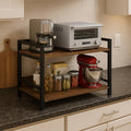 Home Cube 2Tier Metal Storage Shelf With Wooden Shelves, Kitchen Countertop Organizer Rack, Microwave Stand, Standing Shelf Uni