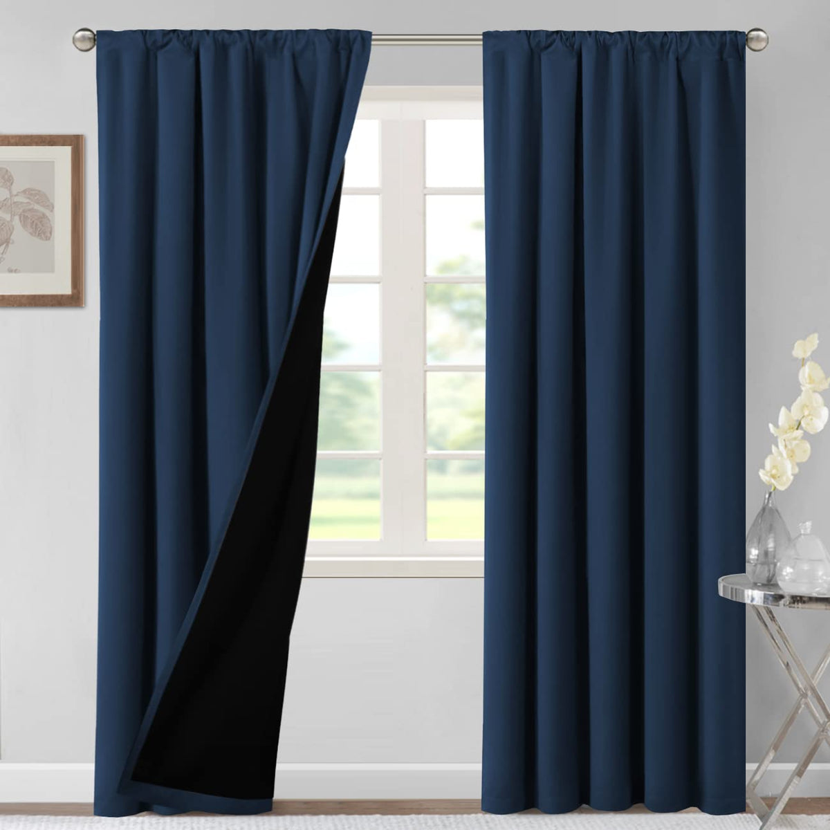 H.Versailtex 100% Blackout Curtains For Bedroom Thermal Insulated Blackout Curtains For Living Room 84 Inches Long Rod Pocket Cu