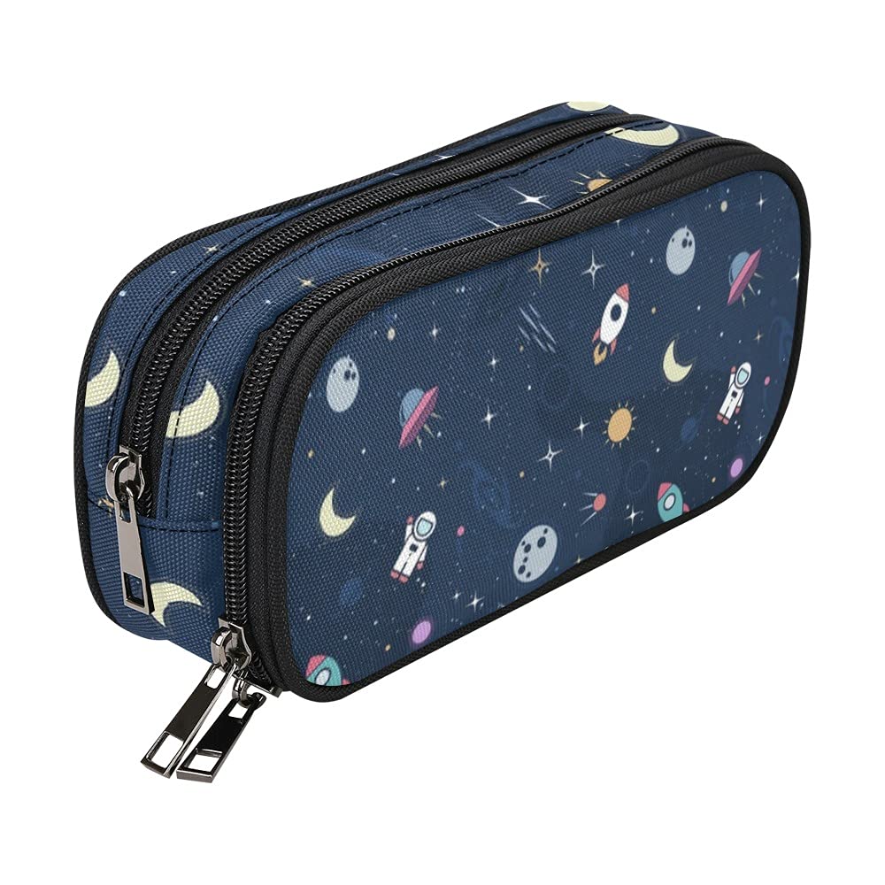 Anangtee Blue Pencil Case For Boys Teen Girls Large Capacity Cute Rocket Origin'S Space, School Supplies Accessory 2 Zippers Pou