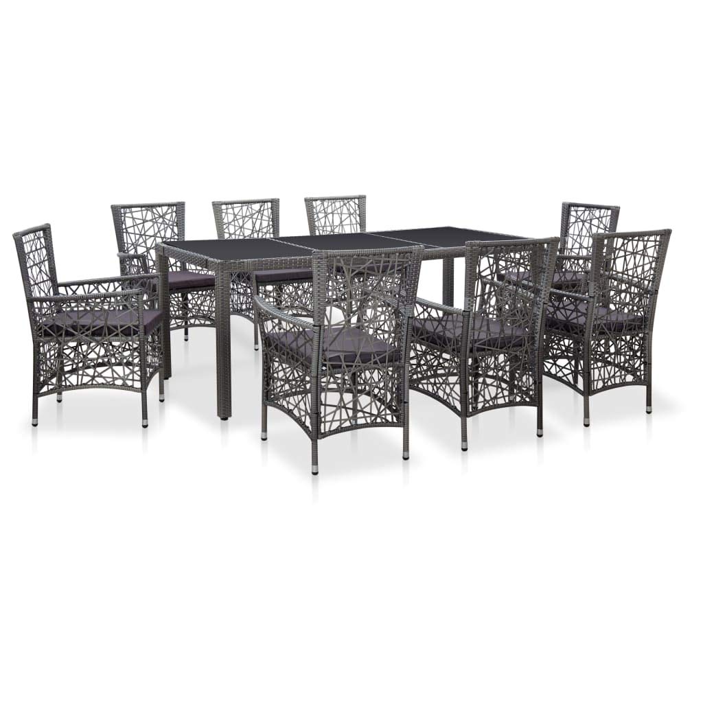 vidaXL 9 Piece Outdoor Dining Set Poly Rattan Gray