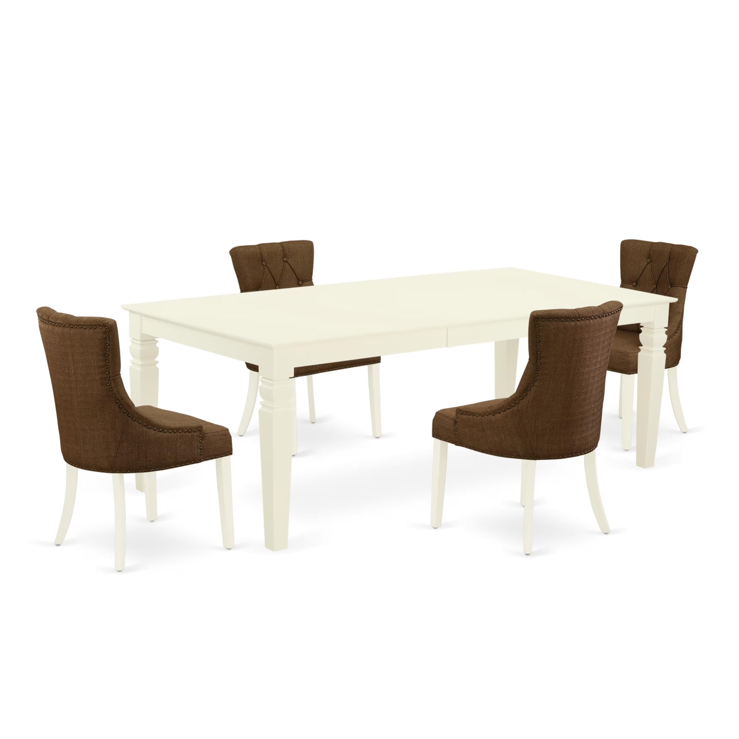 East West Furniture Lgfr5-Lwh-18 5 Piece Dining Table Set Includes A Rectangle Kitchen Table With Butterfly Leaf And 4 Brown Linen Linen Fabric Upholstered Chairs, 42X84 Inch, Linen White