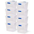 HOMZ Secure Latch, Clear Plastic Storage Organizer Bins, 31 Quart, 8 Pack