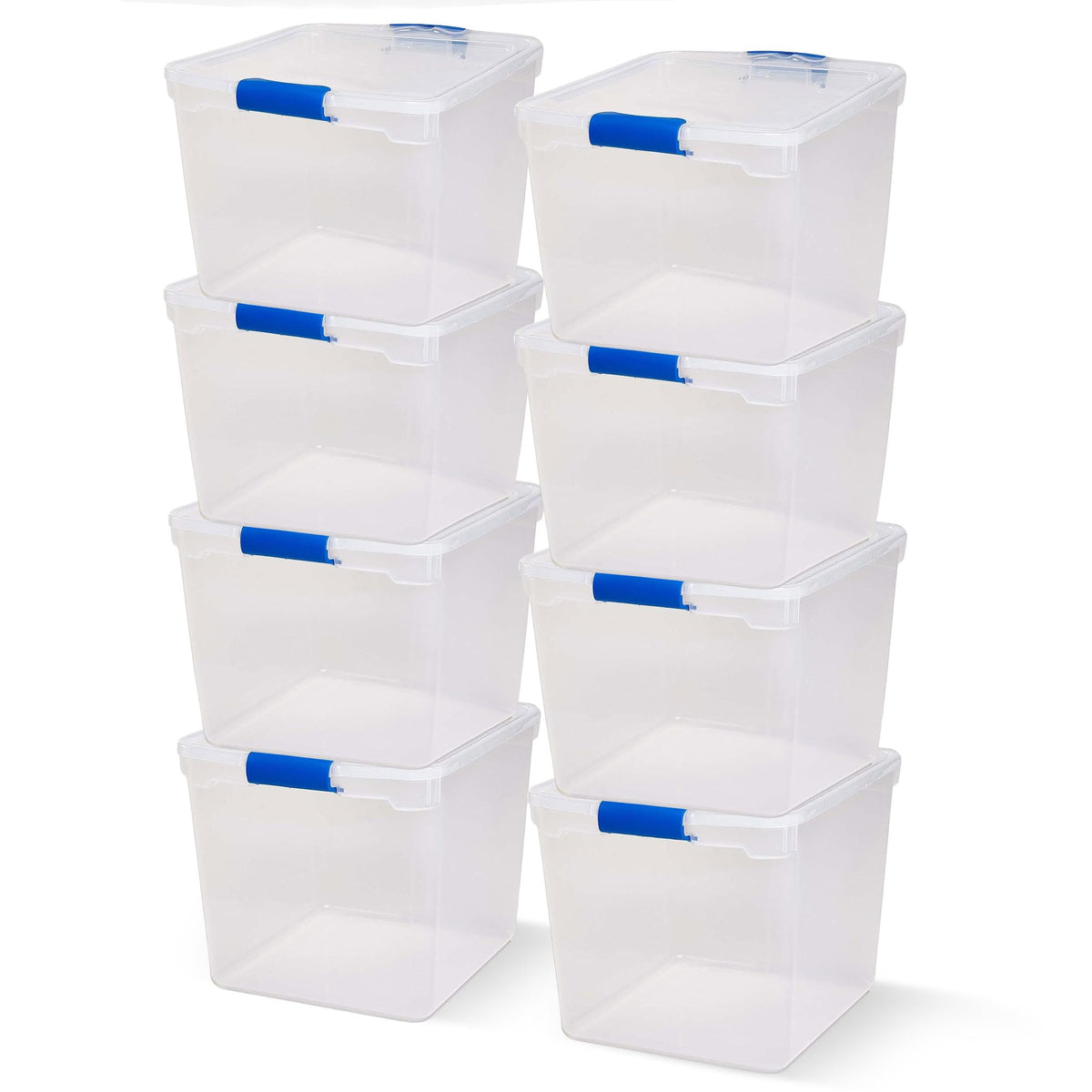 HOMZ Secure Latch, Clear Plastic Storage Organizer Bins, 31 Quart, 8 Pack