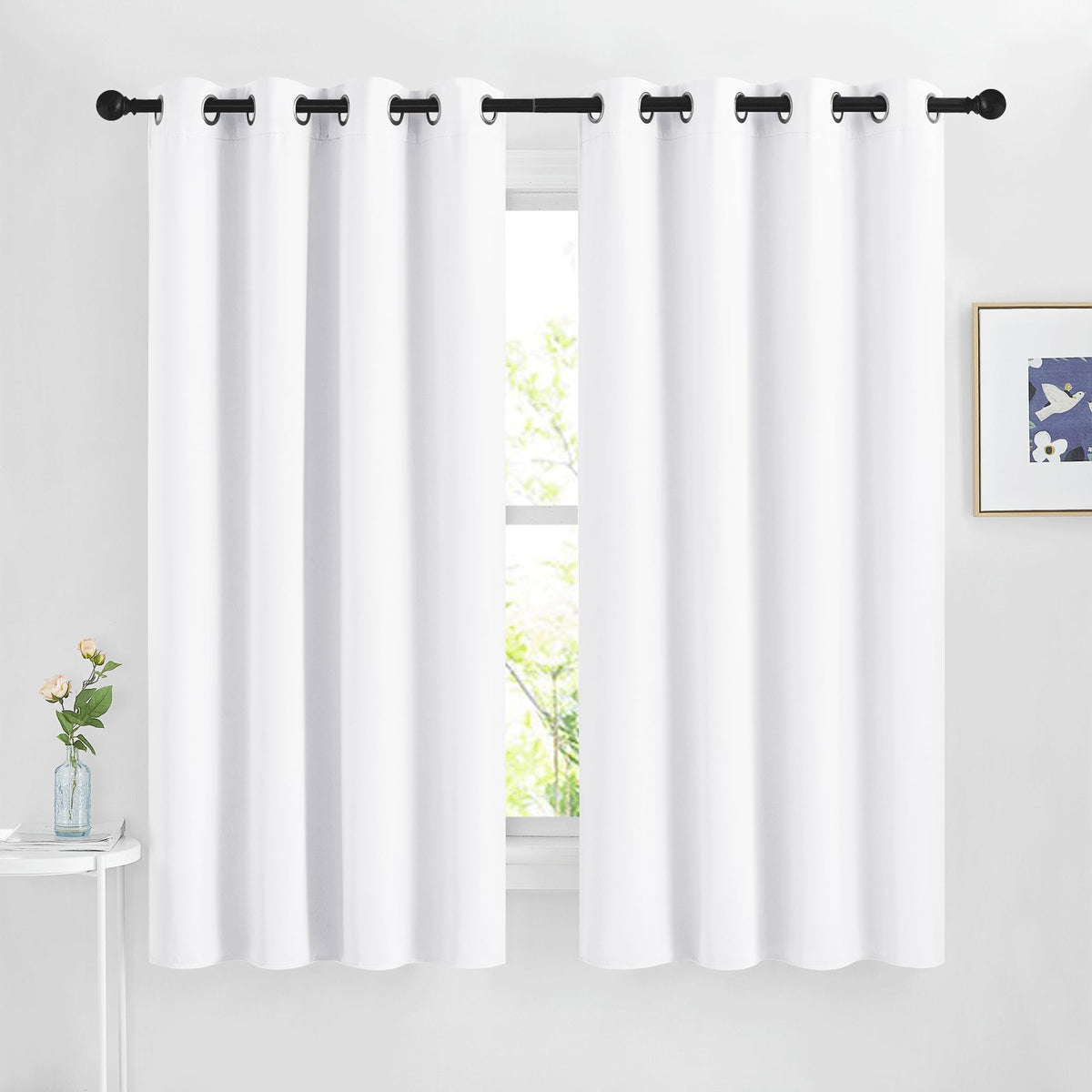 Nicetown White Curtains For Living Room, Grommet 50% Blackout Thermal Insulated Window Treatment Solid Sound Reducing Drapes For