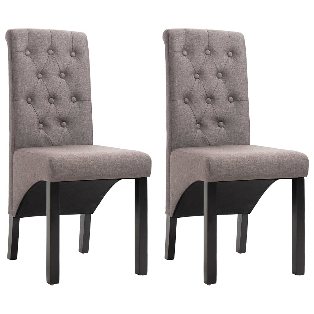 vidaXL Elegant Dining Chairs - Set of 2, Taupe Fabric Upholstery, Rubberwood Legs - Classic Design for Kitchen/Dining Room