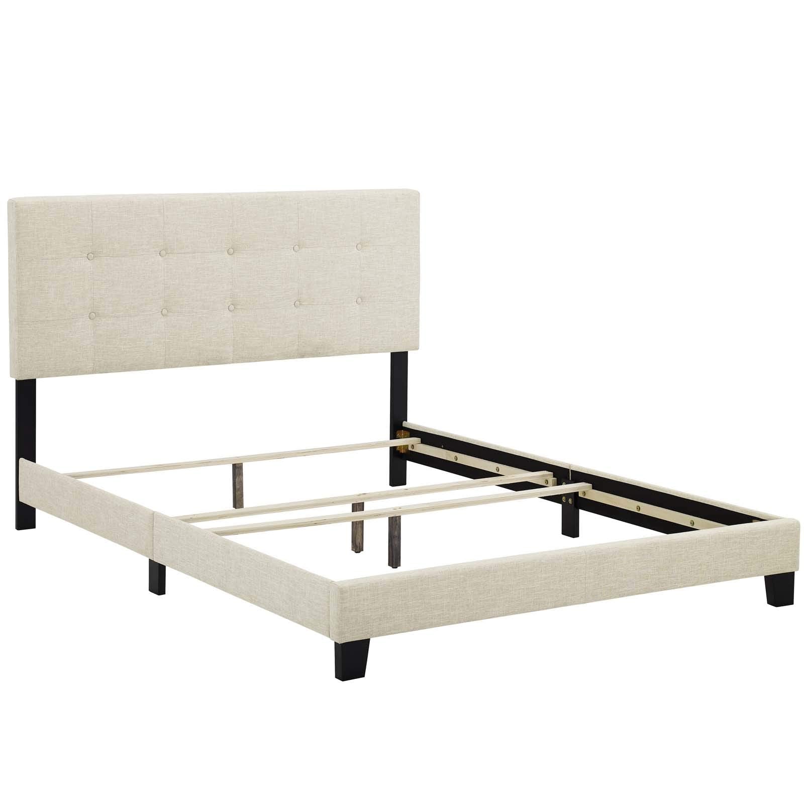 Modway Amira Tufted Fabric Upholstered King Bed Frame With Headboard In Beige