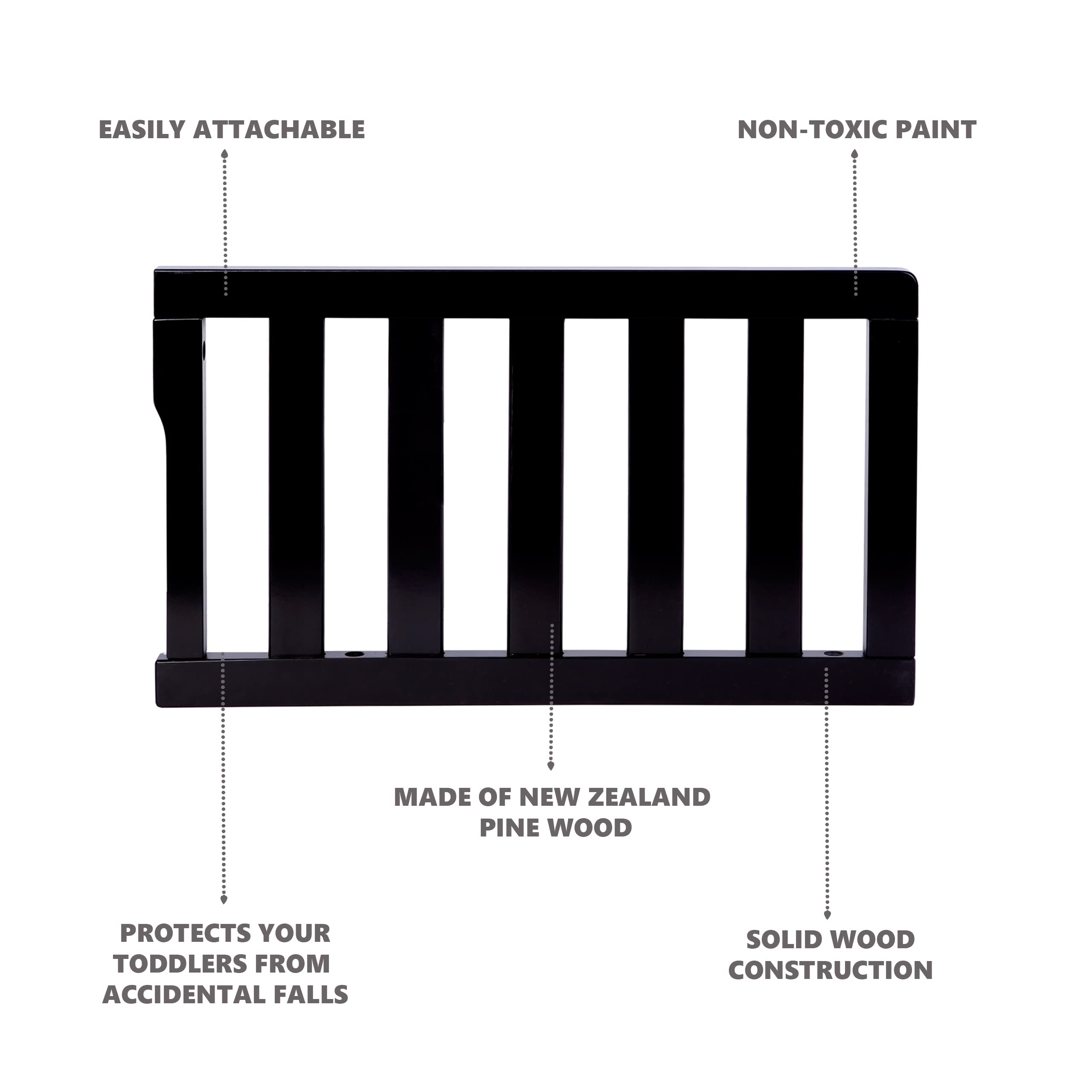 Dream On Me Convertible Crib Toddler Guard Rail In Black, Converts Cribs To Toddler Beds, Solid Wood Construction